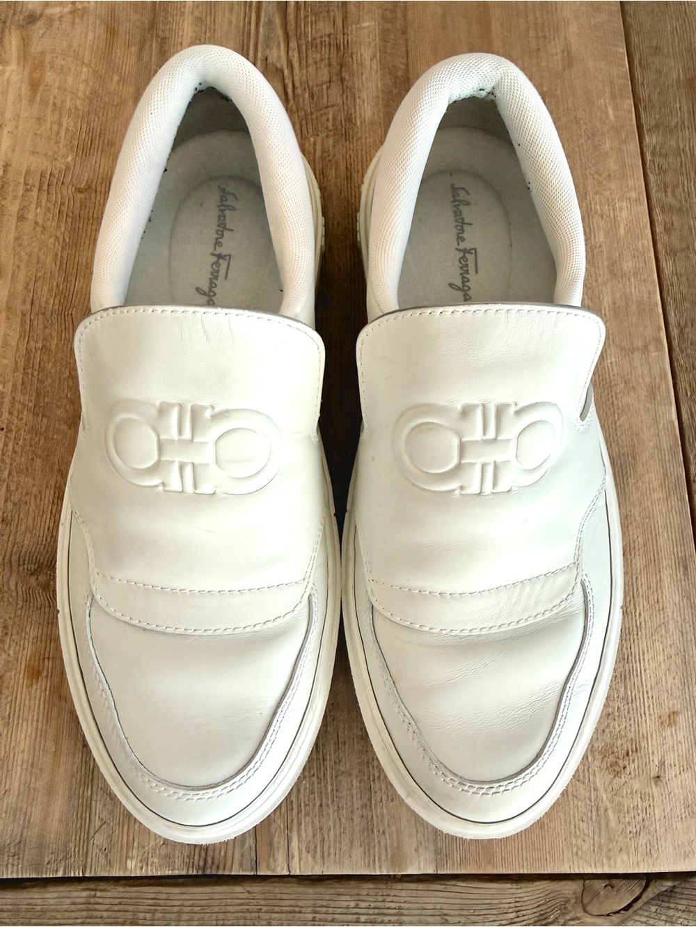Salvatore Ferragamo White Leather Slip-On Sneakers